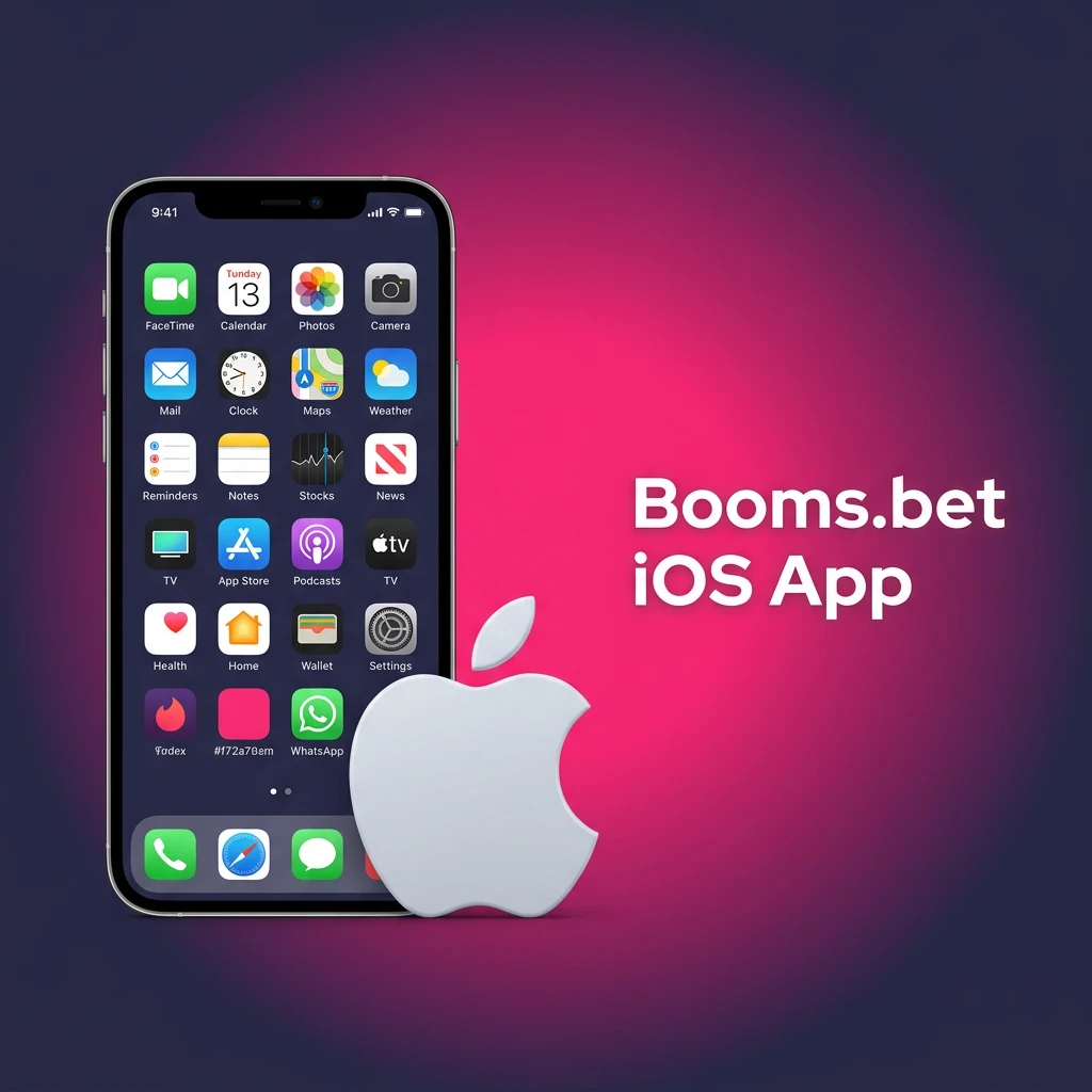 Booms.bet iOS app installation guide for iPhone and iPad showing App Store download steps